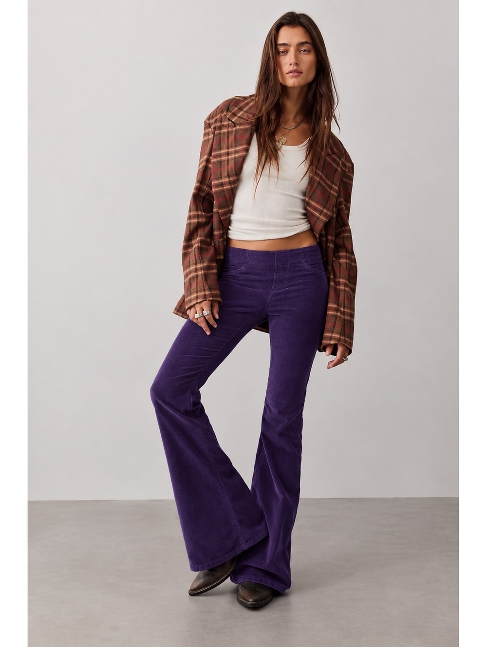 Free People Penny Pull-On Corduroy Flare Jeans Purple Size 28 Bell Bottom